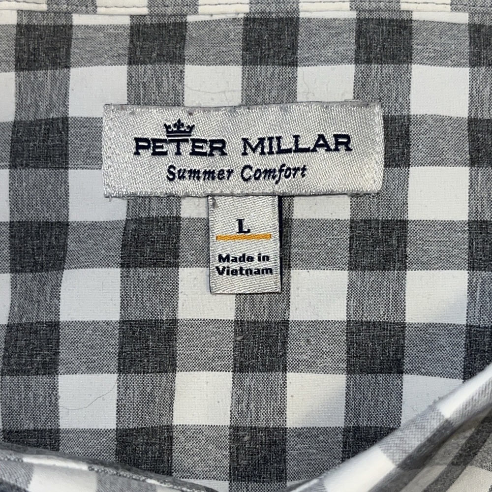 Peter Millar Summer Comfort Button Up Shirt Men's Large Gray Plaid Long Sleeve - Picture 5 of 6
